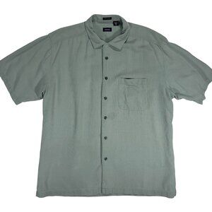 IZOD Men's Button Down Shirt 100% Silk Short Sleeve Golf Green - Size XL
